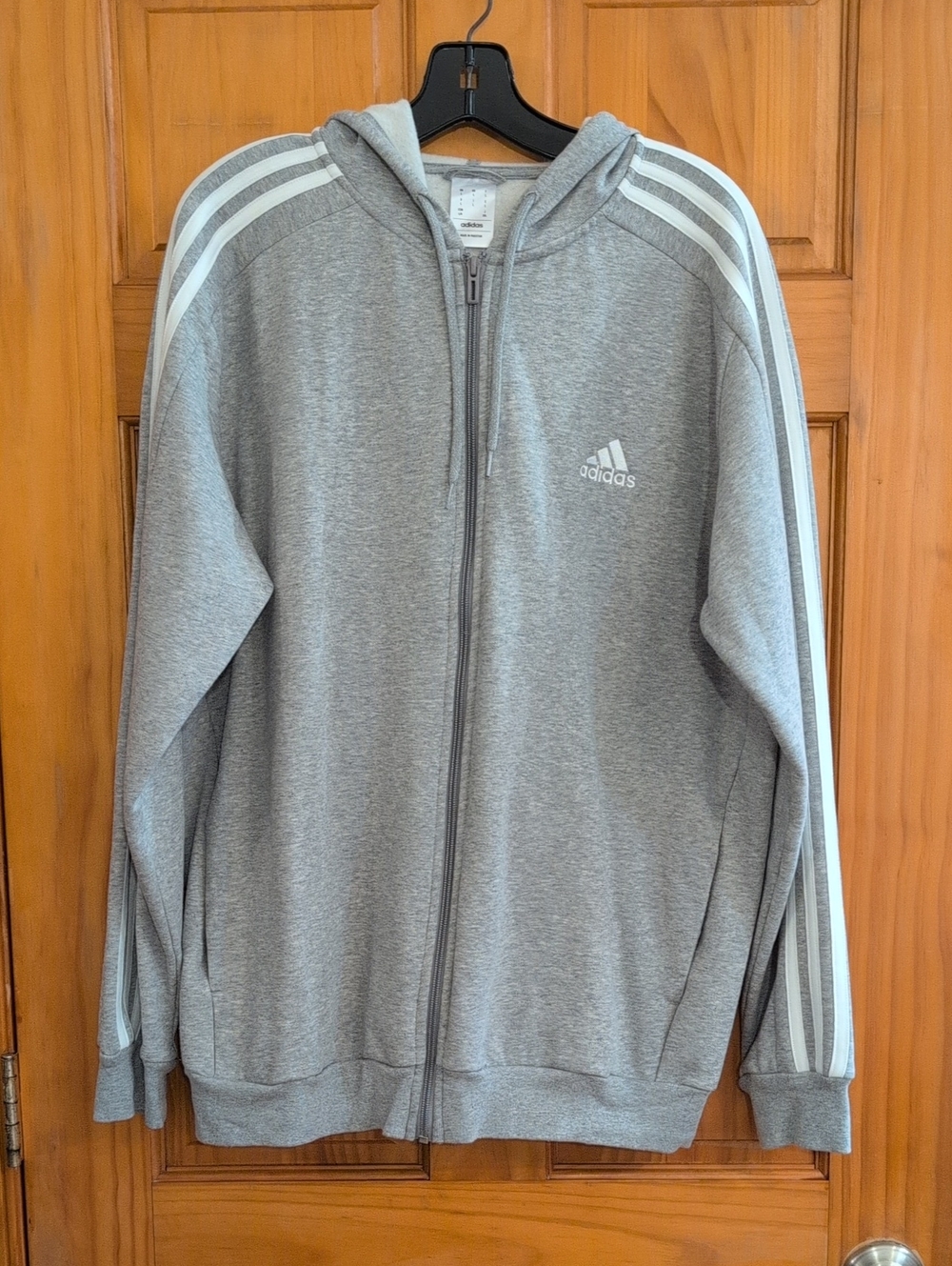adidas Light Gray Full-Zip Hoodie Jacket with White Stripes
